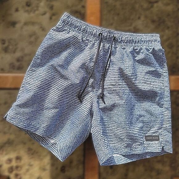 Perry Ellis Printed Swim Shorts abstract blue on white stripe - Picture 3 of 15